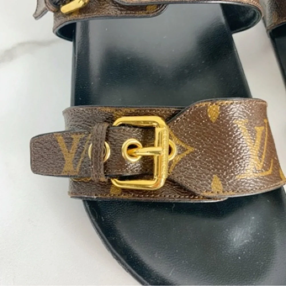 Louis Vuitton Black and Brown Monogram Sandals